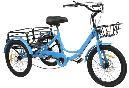 Hanmorfarbi 20 Zoll 7-Gang Faltbares Dreirad für Erwachsene, 3 Rad Fahrrad mit Front/Rück Körbe,Scheibenbremse & Trommelbremse,Höhenverstellbares Cityräder 130kg Tragfähiges