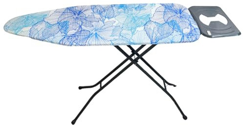 Paluplus Asse da Stiro Pieghevole, Misura 130x38x93 cm, Altezza Regolabile in varie Posizioni, Tavola da Stiro Salvaspazio con Poggia Ferro da Stiro -976F (Fantasia Fiori Blu)