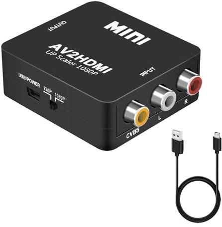 Adattatore da Mini AV CVBS a HDMI, Convertitore da RCA a HDMI 1080P con Cavo USB Alimentazione per Snes NES PSP Lettore DVD Dispositivi Video Audio Composito, PAL NTSC SECAM VGA Monitor TV Proiettori