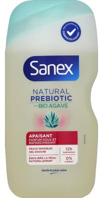 SANEX - Gel Douche Bio Agave Apaisant - Pour Peaux Sensibles - Prébiotique Naturel Issu de l’Agave Bio - Hydrate & Apaise la Peau - Hydratation 12h - 425ml