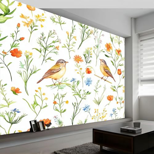 Carta da parati panoramica con fiori selvatici e uccelli, carta da parati personalizzata con foglie di piante, decorazione da parete moderna per soggiorno, camera da letto, decorazione da parete, 450