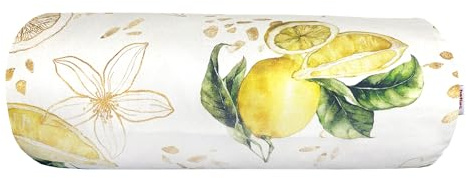 beties - Italy Collection -, Nackenrollen Bezug ca. 15x40 cm Zitrone, 100% Baumwolle – Premium Qualität – Hellbeige mit lebensgroßen Zitronen und zart goldenen Details