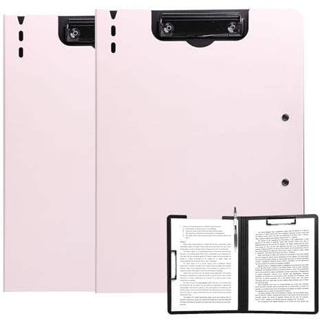 FRETONBA Porte-documents A4, 2 Pièces Dossier avec Porte-bloc et Couvercle, Porte-documents avec 2 Pinces, Tableau pour Bureau/Chantier/École, Rose