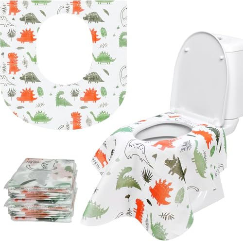 20 Pack Disposable Toilet Seat Covers – Waterproof & Hygienic Travel Toilet Seat Protectors – Adult & Child-Friendly – Potty Seat Cover Protectors (Dinosours)