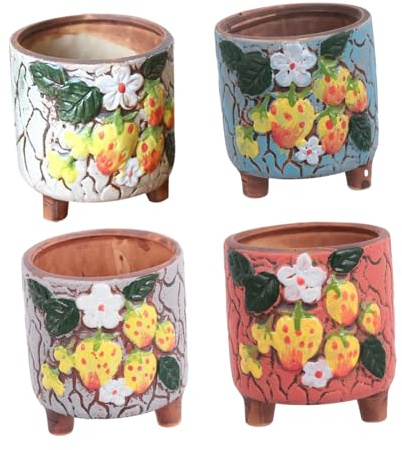 Mipcase 4piezas Maceta De Cerámica Pintada Mano para Suculentas Decoración De Macetas para Suculentas Estampada Mano para Plantas De Interior