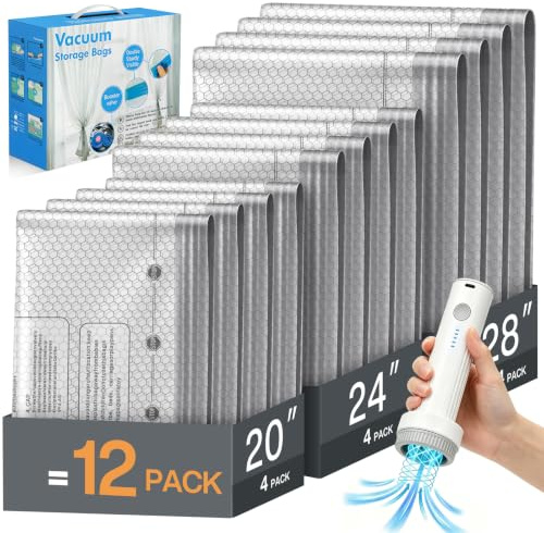 13Pc Thickened USB Electric Cordless Portable Vacuum Travel Bags for Travel | Space Saver Vacuum Storage Bags With Electric Vcuum Pump, Reusable, For Storing Clothes, (4 L/4 M/4 S Sizes)