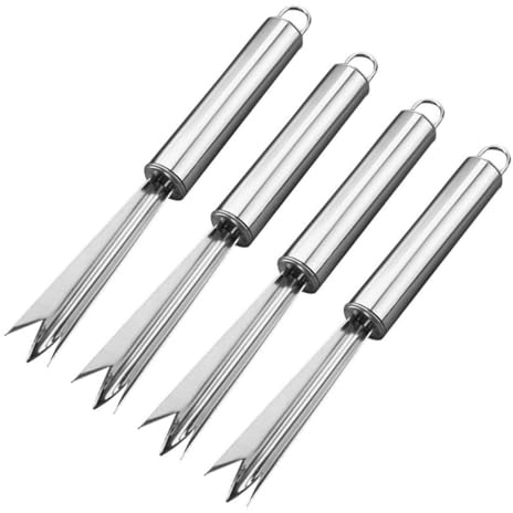 STOBAZA Set Pelapatate Ananas in Acciaio Resistente 4 Pezzi Forchetta e Struccante Occhi per Sbucciatura Veloce, Manico Ergonomico per Uso Domestico, Campeggio e Viaggi