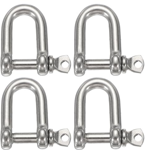sourcing map 4 grilletes de arco de acero inoxidable, 3/10 pulgadas (8,2 mm) en forma de D, grilletes de tornillo grandes para barco, velero, cadena, cierre de aparejo, joyería de paracaídas, aparejos