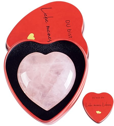 Sahoottie 40mm Rosenquarz Herz Kristalle Edelsteine Jahrestag Geschenk für Partner Frauen Männer Paar Geschenke für Valentinstag Geburtstage Reiki Heilsteine Handschmeichler Stein Herz Deko