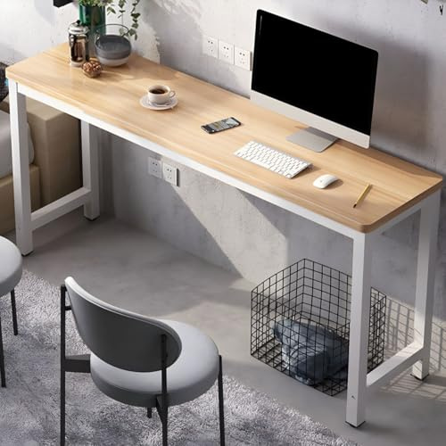 Bureau moderne et étroit en bois massif de qualité supérieure - Design rectangulaire - Base blanche et plateau en noyer clair - 80 cm (L) x 40 cm (l) x 74 cm (H) - Chaises non incluses.
