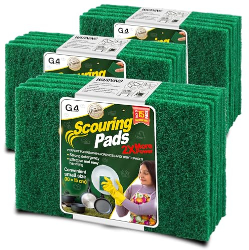 G4GADGET Heavy Duty Scouring Pads Green 15 Pack (3.9 x 5.9 inch / 10 x 15 cm) – Non-Scratch Multipurpose Scrubber for Kitchen, Pots, Pans, Sink & Dish Cleaning – Durable Reusable Scourers