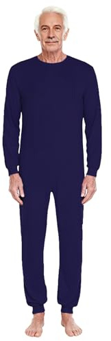 RUNQHUI Grenouillère Alzheimer Manches Longues Pyjama de Soin Personne Agée Bleu foncé L