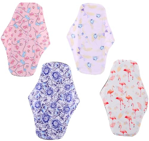 VILLFUL 4 piezas Compresas Menstruales Reutilizables Bambú Pañales de Transpirables y Cómodos para Protección Femenina Periodo Suaves y Lavables