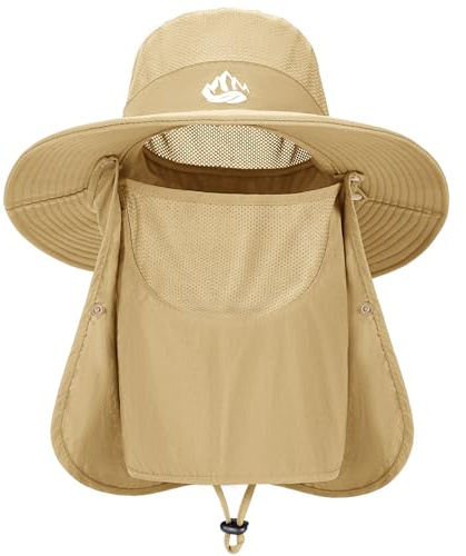 heekpek Sonnenhut Herren Breite Krempe Fischerhut Damen Herren Outdoor Faltbar Sommerhut Unisex für Anglerhut Safari Sonnenschutz Hut mit Nackenschutz(Khaki,Einheitsgröße)
