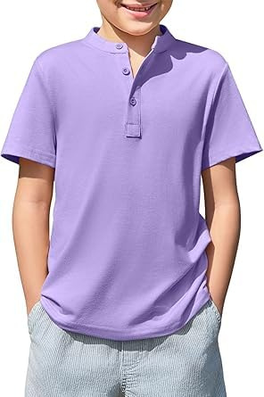 Haloumoning Maglietta da ragazzo a maniche corte con scollo rotondo Henley camicia estiva per bambini tinta unita leggera con abbottonatura top casual t-shirt basic 5-14 anni