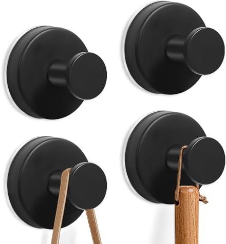 Gomeer 4 schwarze Saugnapfhaken zum Aufhängen bis zu 10 kg, kein Bohren, Saugnapf-Haken für Badezimmer, Handtuch, Duschtür, Fenster, Edelstahl, vakuumklebend, strapazierfähig, Weihnachtskranz