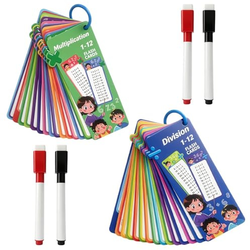 2 Set Times Tables Flash Cards, 30 PCS Multiplication Times Division Tables Poster with 4 PCS Dry Erase Pens, Times Tables Poster for Kids 1st to 3rd Grades