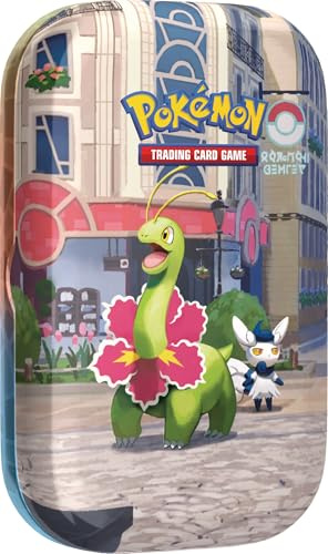 Pokémon - Juego de Cartas coleccionables: Mini Caja de Lata Illumina City: Meganie & Psiaugon (2 Paquetes de Refuerzo, 1 Tarjeta de Imagen y 1 Hoja de Pegatinas)