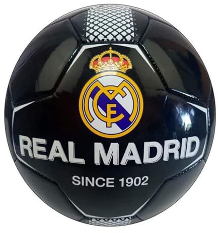 Real Madrid Balón Negro Franja Blanca Grande Producto Oficial Talla 5 tamaño Similar al reglamentario de fútbol 11