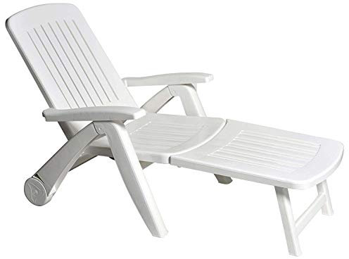 MilaniHome.it - Lettino Sdraio con Ruote in Plastica Resina per Campeggio Spiaggia Mare Piscina Giardino Esternodi coloreBianco
