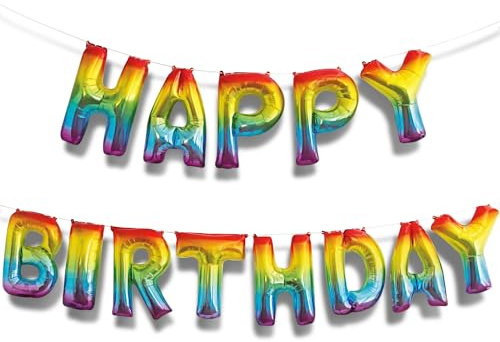 Buchstabenluftballon-Banner-Set - Happy Birthday - Regenbogenfarben
