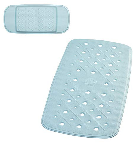RIDDER Wannenset – Badewanneneinlage, Wanneneinlage, Badematte und Kopfpolster, Nackenpolster ca. 36x71 cm + 13,5x30 cm, Promo, hellblau | Made in Germany | Schadstofffrei | TÜV geprüft