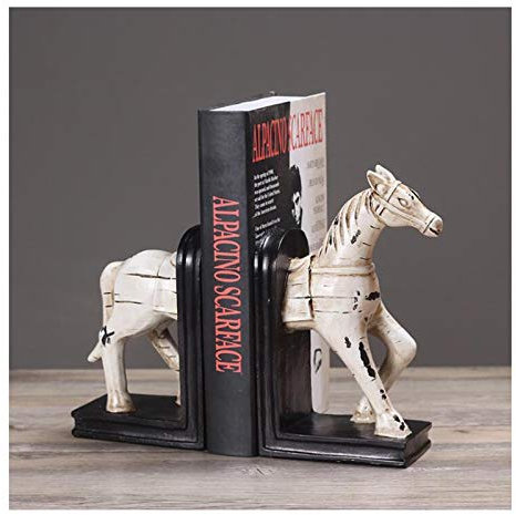 Retro Pferd Buchstützen Kreative Buch Enden Buch Stand Harz Handwerk Studie Wohnzimmer Büro Desktop Dekoration Ornamente (Color : White)