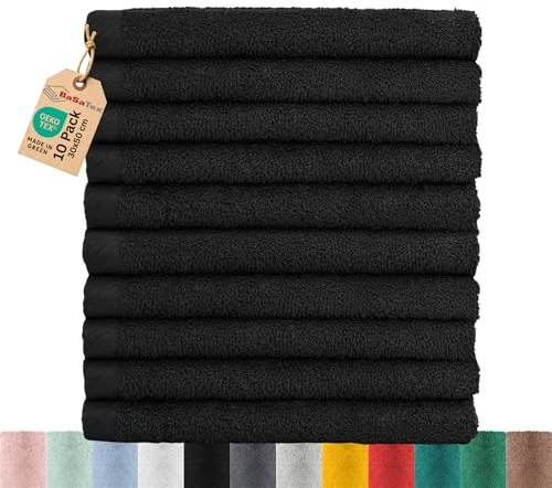 BaSaTex Handtuch Set für Gäste 10er Pack Handtücher Waschtücher Baumwolle | Frottee-Handtücher mit Aufhängeschlaufe, Waschtücher für Gäste Öko-Tex Standard, Schwarz, Frottee, Öko-Tex, Aufhängeschlaufe