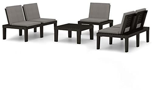vidaXL Gartenmöbel 4-TLG. mit Kissen Gartenset Sitzgruppe Gartengarnitur Sitzgarnitur Lounge Gartenbank Bank Tisch Gartenstuhl Kunststoff Grau