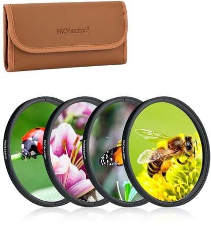 PROfezzion Makroobjektivfilter 55mm Nahlinsen Filter Kit,(+2, 4, 8, 10) mit Filtertasche für Sony A6500 A6400 mit E 18-135mm f/3.5-5.6 OSS Objektiv Blumen Insekten Fotografie