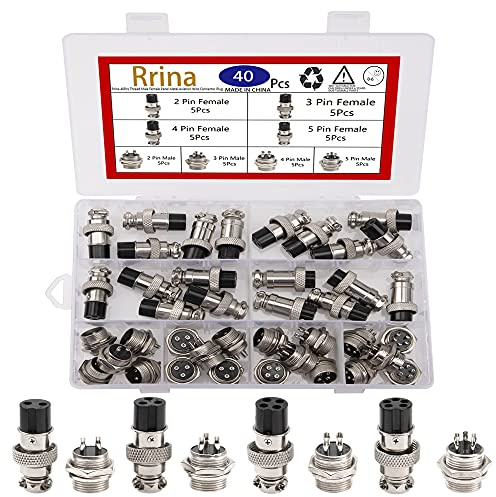 Rrina 40Pcs Filo Maschio Femmina Pannello Metallo Aviazione Filo Connettore Connettore Kit Assortimento, 2/3/4/5 Pin GX16