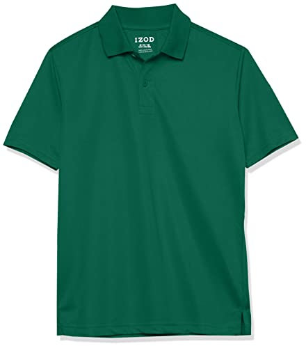 Izod Boys' School Uniform Performance Short Sleeve Solid Polo, Hunter, 14-16