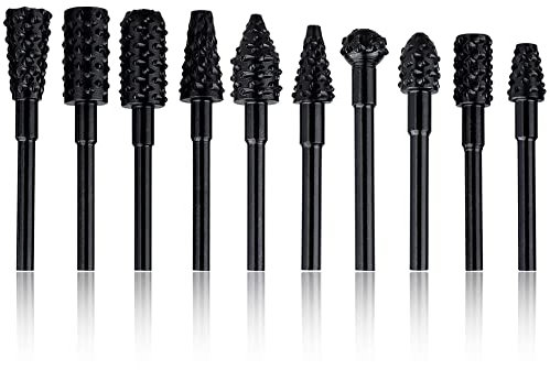 Mesee 10 Pieces Rotary File Rasp Set, 3mm(1/8) Round Shank Rotary Burrs Carbon Steel Carving File Rasp Twist Drill Bits Electric Ginder Rasp Accessory for Woodworking Drilling Engraving