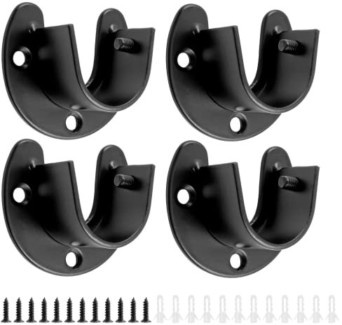 Moicstiy 4 Stück 3,8 cm Edelstahl-Schrankstangen-Ende, unterstützt robuste Kleiderschrankstangen-Endstange, Halterung, U-förmiger Flanschstangenhalter mit Schrauben (schwarz)
