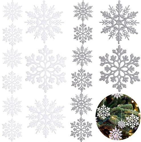 40 Piezas Adorno Colgante de Copos de Nieve, Purpurina Adornos de Navidad Copo de Nieve de Plata Decoraciones para el Árbol de Navidad Copo de Nieve para el Hogar Boda Fiesta de Vacaciones