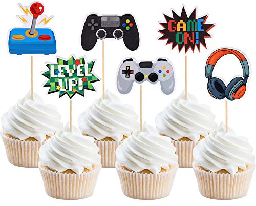 36 Stück Videospiel Tortendeko Geburtstag Glitter Gaming Happy Birthday cupcake toppers Videospiel Thema Muffin Dekoration für Jungen Kindergeburtstag Spiel Thema Party Dekoration
