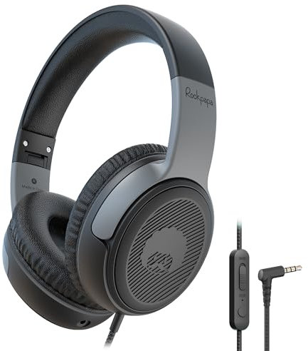 Rockpapa Share Auriculares para Niños, Auriculares con Cable y Micrófono, 85dB/94dB Volumen Limitado, Función para Compartir, Plegables, Ajustables, Auriculares Diadema para la Escuela/Viajar