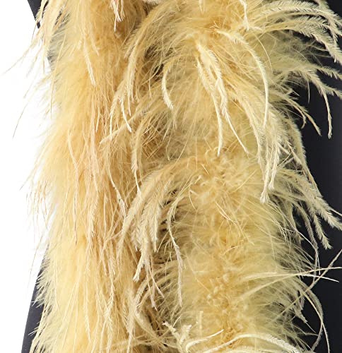SYSUII Flauschige Marabu-Boa zum Basteln, 200 cm Natürliche Straußenfeder Schal Federboa DIY Verkleidung Zubehör Halloween Hochzeit, Party Dekorationen 1920s Gatsby Karneval Kostümzubehör -Gold