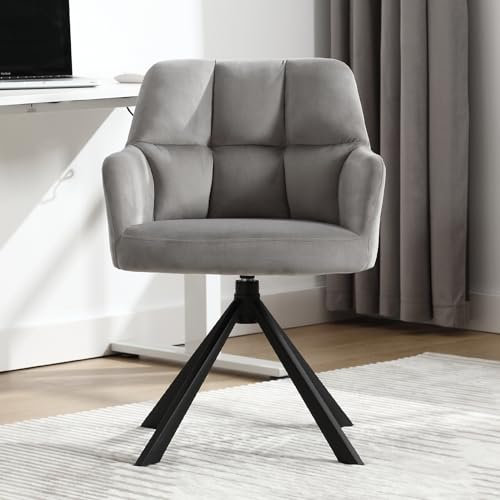 chairus Schreibtischstuhl Samt Bürostuhl 360° Drehbar Schreibtischstuhl Sessel für Arbeitszimmer Drehstuhl ohne Rollen (Grau(Metallbeine))