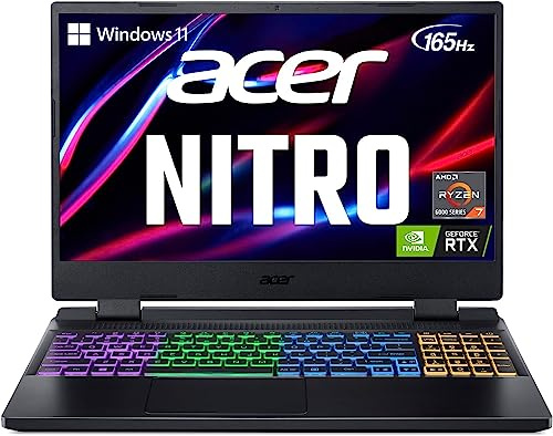 acer 2023 Nitro 5 Gaming Laptop, 15.6 165 Hz IPS Display, AMD Ryzen 7 6800H (8 core), NVIDIA GeForce RTX 3070 Ti, 16GB DDR5 RAM, 1TB SSD, Wi-Fi 6E, Backlit Keyboard, Windows 11 Home
