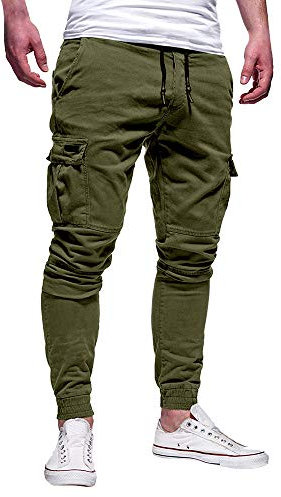 LOIJMK Pantalon cargo long pour homme - Pantalon chino uni avec de nombreuses poches, taille élastique - Coupe ajustée - Style vintage pour le Moyen Âge, la randonnée, le trekking, Vert armée., XXXL