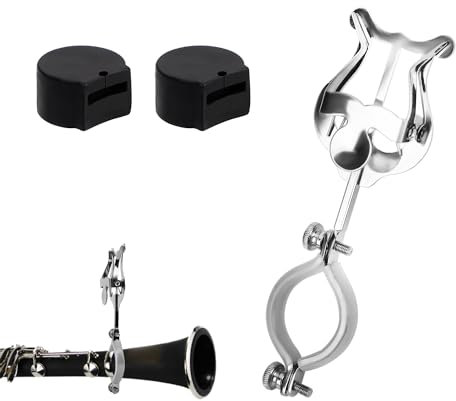 NQEUEPN Klarinetten Notenständer mit 2 Klarinetten-Daumenpolster, Silber, Schwarz, Eisen, Silikon, Modern, C, Poliert, BRASS_AND_WOODWIND_INSTRUMENTS
