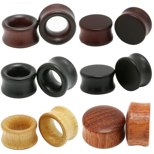 Decentraland 3 par bruna svarta stockfärger trä öronmätare vintage trä ring kroppspiercingar mätare öronproppar tunnlar 0 g (8 mm), Trä