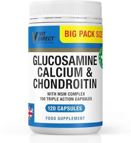 Vit Direct - Glucosamine, Calcium & Chondroitin (with MSM Complex) - 120 Triple Action Capsules - Joint Care Supplement - Supports Joint Health - Designed to Reduce Joint Pain