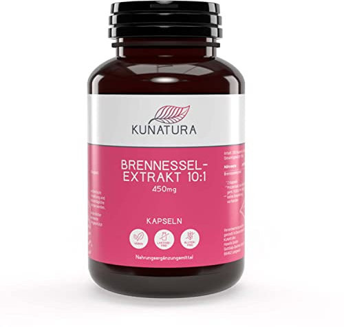 KUNATURA - Brennesselextrakt 10:1-200 Kapseln á 450mg - hochdosiert 900mg Extrakt je Tagesdosis – Brennnessel-Extrakt ohne Zusätze – 1 Dose Brennesselkapseln - hohe Wirksamkeit