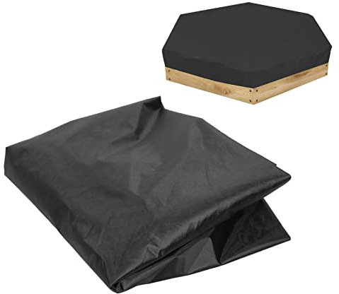 WOOXGEHM Sandkasten Schutzabdeckung, Wasserdicht, Sechseckig, mit Kordelzug, wasserdichte Sandkasten Poolabdeckung für Sandkasten Markise, Sandspielzeug Im Freien (55, 1 X 43, 3 X 7, 9 Zoll)(Schwarz)