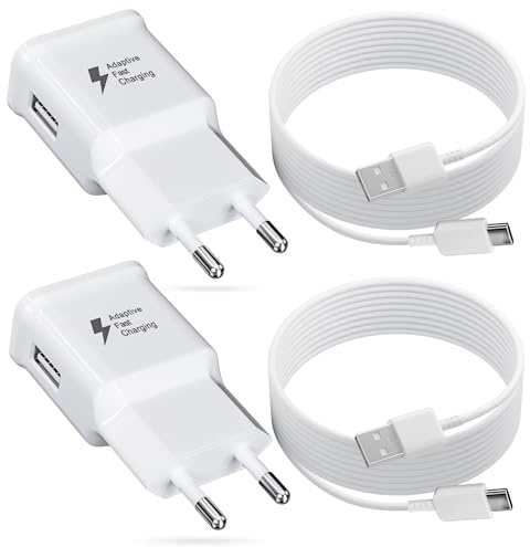 Caricabatterie per Samsung, 2 Pack Caricatore USB Ricarica Rapida e Cavo Tipo C Originale 2M per Samsung Galaxy A15 A14 A13 A05s A55 A35 A34 A33 A25 A23 S10 S9 S8 S20 M34, Carica Batterie Cellulare