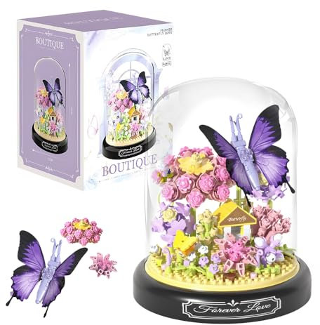 Fiotha Kit de Construction de Bouquet de Fleurs, 582Pcs Fleur Bonsaï Papillon Jeux de Construction, Kit Construction Bouquet Fleurs, Jeu de Construction, Décoration Intérieure (Fleurs et Papillon)