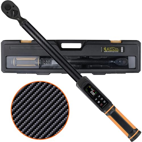Uharbour Digital Torque Wrench 1/2 Drive with Carbon Fiber Body, 3-200 N.m Range, ±1% Accuracy with Vibration, Buzzer and LED Alert, Suitable for Car, Motorcycle and Bicycle