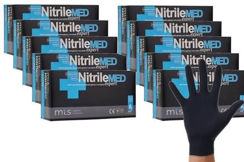 MTS Safety & Protection Einweghandschuhe L - 1000 Stück/Box Nitrilhandschuhe Schwarz Handschuhe Nitril - Einmalhandschuhe Puderfreie & Latexfreie Gummihandschuhe (L, Schwarz, 1000 Stück)